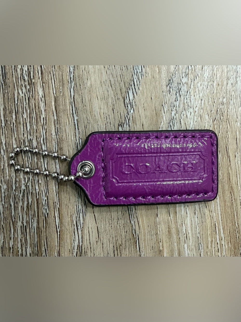 Coach Glossy Magenta / Purple Leather Bag Tag with Ball Key Chain